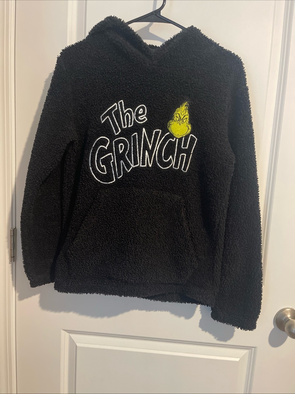 Black The Grinch Fuzzy Plush Hoodie with Graphic Kids L Pullover Long Sleeve